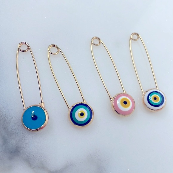 4 PIN SET Evil Eye Pin Gold 18K Plated 🧿 Pins Amulet Stroller Blue Pink El Ojo - Picture 10 of 12